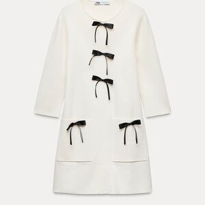 Zara white short Dress with Black Bow Details